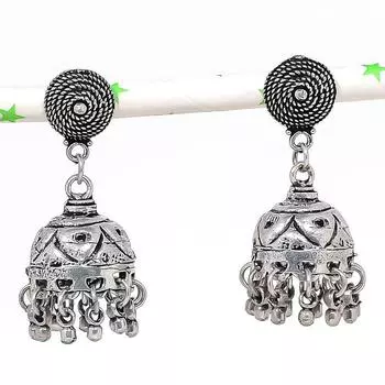 Natural Indian Look Jhumki Gemstone Silver Tribal Bali Earring 1.69 g8l48