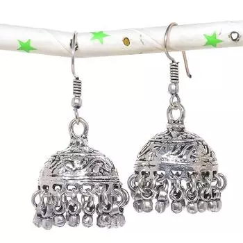 Серьги из серебра с натуральным индийским драгоценным камнем Jhumki Trial Bali 1,73 дюйма F8K51