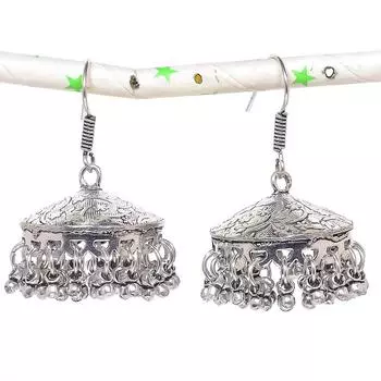 Natural Indian Look Jhumki Gemstone Silver Tribal Bali Earring 1.77 p7v92