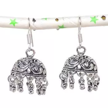 Natural Indian Look Jhumki Gemstone Silver Tribal Bali Earring 1.58 r5T74