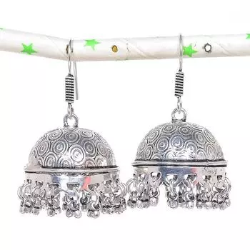 Natural Indian Look Jhumki Gemstone Silver Tribal Bali Earring 1.85 c5k81