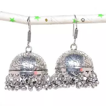 Natural Indian Look Jhumki Gemstone Silver Tribal Bali Earring 2.05 F0p05