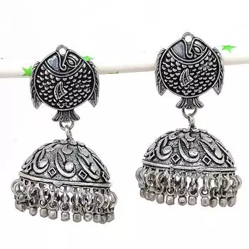 Natural Indian Look Jhumki Gemstone Silver Tribal Bali Earring 2.17 D6c17