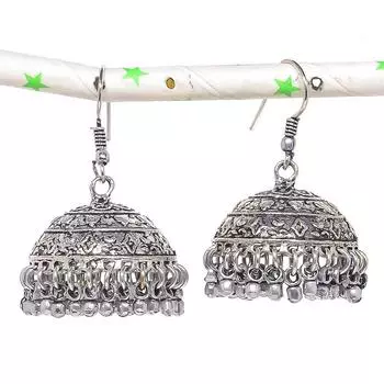 Natural Indian Look Jhumki Gemstone Silver Tribal Bali Earring 1.69 G8S55