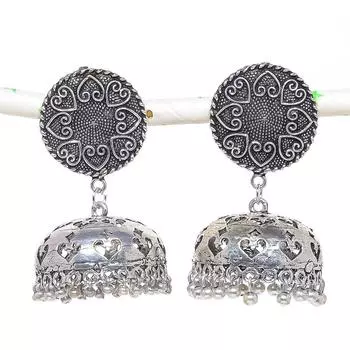 Natural Indian Look Jhumki Gemstone Silver Tribal Bali Earring 2.21 K0d49