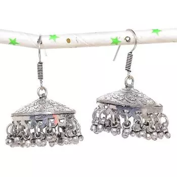 Natural Indian Look Jhumki Gemstone Silver Tribal Bali Earring 1.85 E3d35