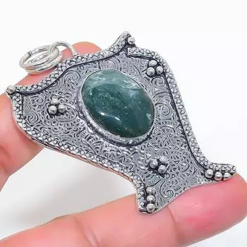 Natural Indian Moss Agate 925 Sterling Silver Jewelry Pendant 2.44 a6G02