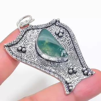 Natural Indian Moss Agate 925 Sterling Silver Jewelry Pendant 2.56 b5q67