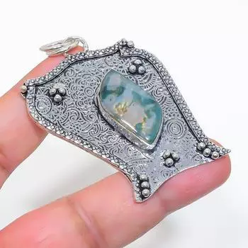 Подвеска из натурального индийского мохового агата из стерлингового серебра 925 пробы 2,48 дюйма o9T88