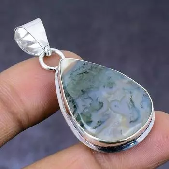 Подвеска из натурального индийского мохового агата, стерлингового серебра 925 пробы, 1,85 дюйма, i7w17