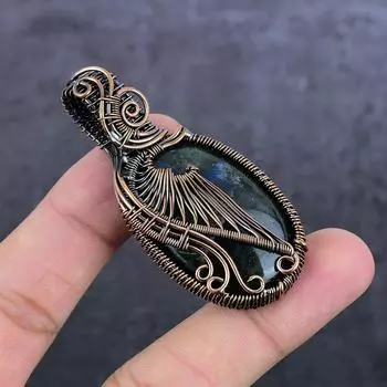 Natural Indian Moss Agate Gemstone Copper Wire Wrap Jewelry Pendant 2.56 a9b42