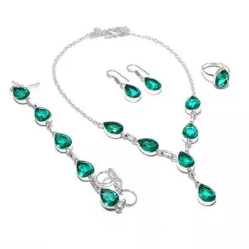Natural Indicolite Tourmaline Gemstone 925 Sterling Silver Jewelry Set b5h30