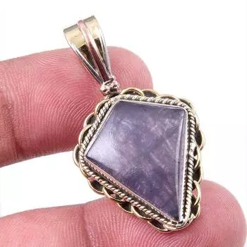 Natural Iolite Gemstone 925 Solid Sterling Silver Two Tone Pendant 1.50 M7I62