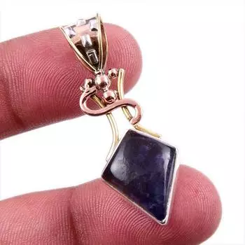 Natural Iolite Gemstone 925 Solid Sterling Silver Two Tone Pendant 1.75 l0v42