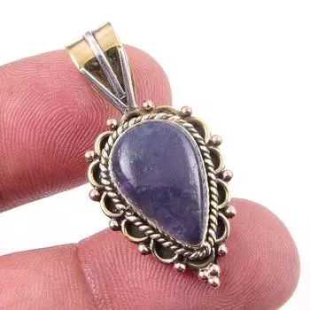 Natural Iolite Gemstone 925 Solid Sterling Silver Two Tone Pendant 1.50 F0d06