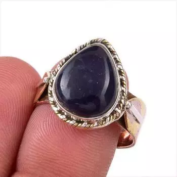 Natural Iolite Gemstone 925 Solid Sterling Silver Jewelry Two Tone Ring S.9 Q7p92