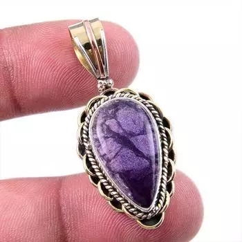 Natural Iolite Gemstone 925 Solid Sterling Silver Two Tone Pendant 1.50 H5V01
