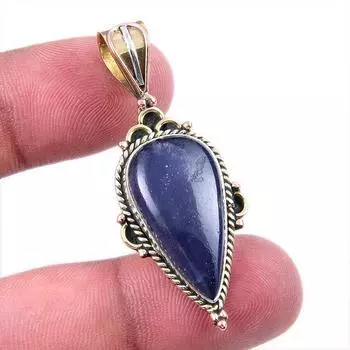 Natural Iolite Gemstone 925 Solid Sterling Silver Two Tone Pendant 1.75 Q0K07