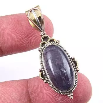 Natural Iolite Gemstone 925 Solid Sterling Silver Two Tone Pendant 1.75 R6s67