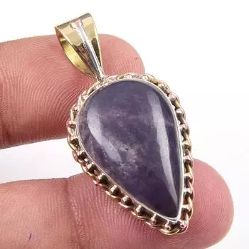 Natural Iolite Gemstone 925 Solid Sterling Silver Two Tone Pendant 1.50 b5D65