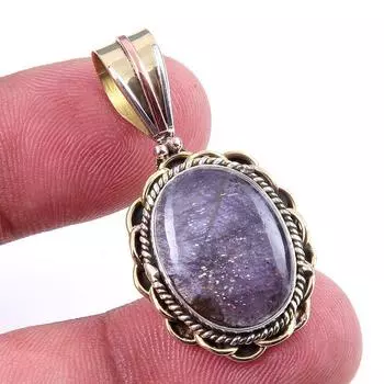Natural Iolite Gemstone 925 Solid Sterling Silver Two Tone Pendant 1.50 j1J92