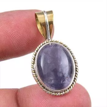 Natural Iolite Gemstone 925 Solid Sterling Silver Two Tone Pendant 1.50 M1v43