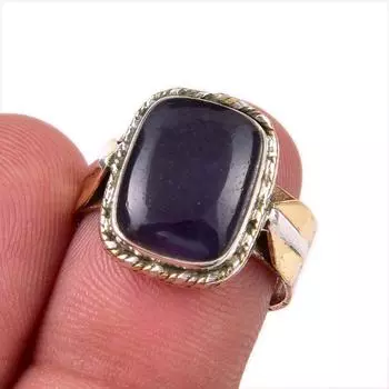 Natural Iolite Gemstone 925 Solid Sterling Silver Jewelry Two Tone Ring S.7 M6d79