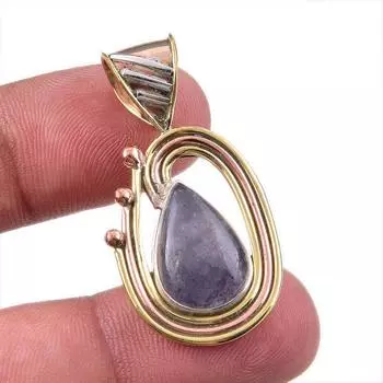 Natural Iolite Gemstone 925 Solid Sterling Silver Two Tone Pendant 1.50 g8v57