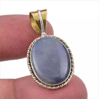 Natural Iolite Gemstone 925 Solid Sterling Silver Two Tone Pendant 1.25 Q0S05