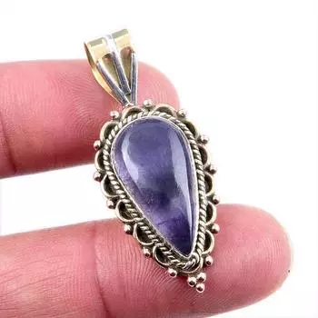 Natural Iolite Gemstone 925 Solid Sterling Silver Two Tone Pendant 1.5 s4i34