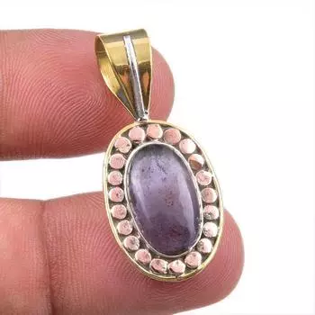 Natural Iolite Gemstone 925 Solid Sterling Silver Two Tone Pendant 1.50 h4G14