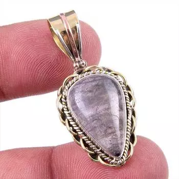 Natural Iolite Gemstone 925 Solid Sterling Silver Two Tone Pendant 1.50 D4q70