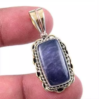 Natural Iolite Gemstone 925 Solid Sterling Silver Two Tone Pendant 1.50 L3i85