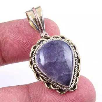 Natural Iolite Gemstone 925 Solid Sterling Silver Two Tone Pendant 1.50 K7R56
