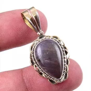 Natural Iolite Gemstone 925 Solid Sterling Silver Two Tone Pendant 1.50 V4O73