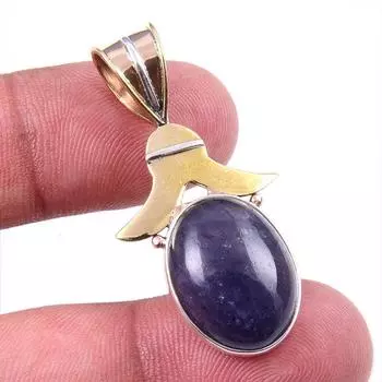 Natural Iolite Gemstone 925 Solid Sterling Silver Two Tone Pendant 1.50 Y9B54