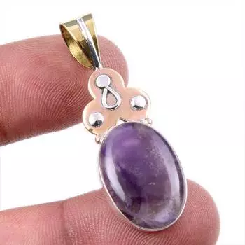 Natural Iolite Gemstone 925 Solid Sterling Silver Two Tone Pendant 1.75 S6T13