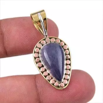 Natural Iolite Gemstone 925 Solid Sterling Silver Two Tone Pendant 1.50 j4j23