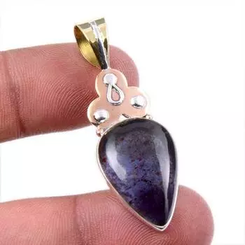 Natural Iolite Gemstone 925 Solid Sterling Silver Two Tone Pendant 1.75 P1m09