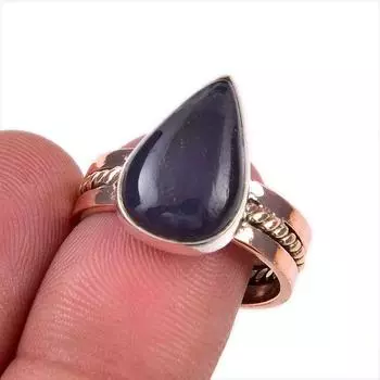 Natural Iolite Gemstone 925 Solid Sterling Silver Jewelry Two Tone Ring S.8 N1H41