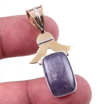 Natural Iolite Gemstone 925 Solid Sterling Silver Two Tone Pendant 1.50 e5v57