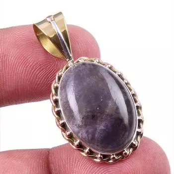 Natural Iolite Gemstone 925 Solid Sterling Silver Two Tone Pendant 1.25 B8g17