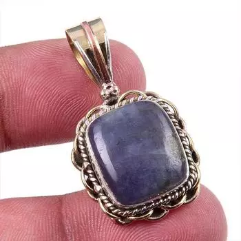 Natural Iolite Gemstone 925 Solid Sterling Silver Two Tone Pendant 1.25 S7L37