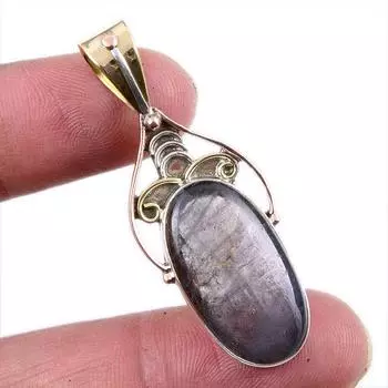 Natural Iolite Gemstone 925 Solid Sterling Silver Two Tone Pendant 1.75 W4i91