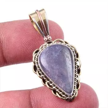 Natural Iolite Gemstone 925 Solid Sterling Silver Two Tone Pendant 1.50 Q1Z44