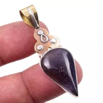 Natural Iolite Gemstone 925 Solid Sterling Silver Two Tone Pendant 1.75 e0j45