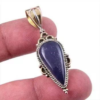 Natural Iolite Gemstone 925 Solid Sterling Silver Two Tone Pendant 1.75 e9Y51
