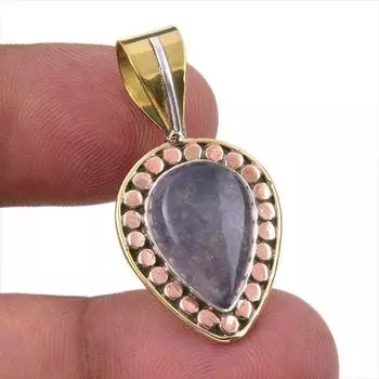 Natural Iolite Gemstone 925 Solid Sterling Silver Two Tone Pendant 1.50 w8G08