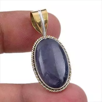 Natural Iolite Gemstone 925 Solid Sterling Silver Two Tone Pendant 1.50 L1H27