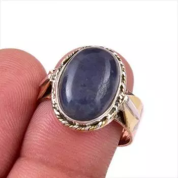 Natural Iolite Gemstone 925 Solid Sterling Silver Jewelry Two Tone Ring S.8 O4R78